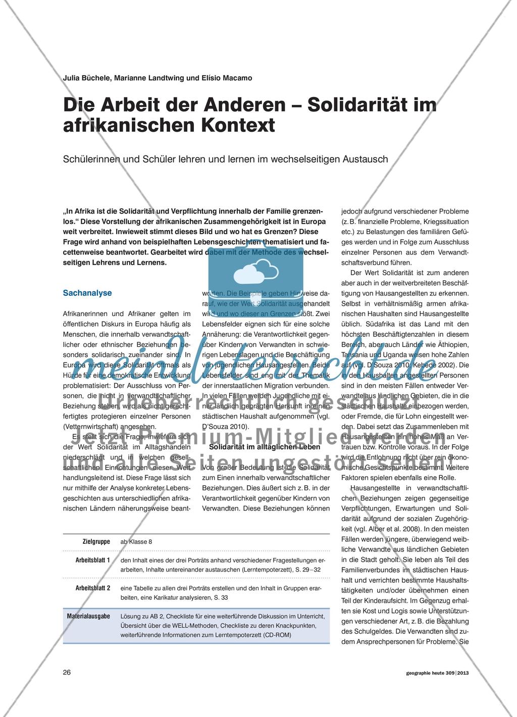 Die Arbeit der Anderen – Solidarität im afrikanischen Kontext - Schülerinnen und Schüler lehren und lernen im wechselseitigen Austausch Preview 1