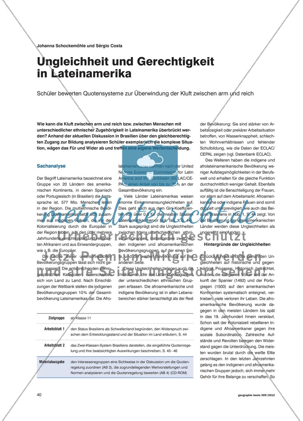 Ungleichheit und Gerechtigkeit in Lateinamerika - Schüler bewerten Quotensysteme zur Überwindung der Kluft zwischen arm und reich Preview 1