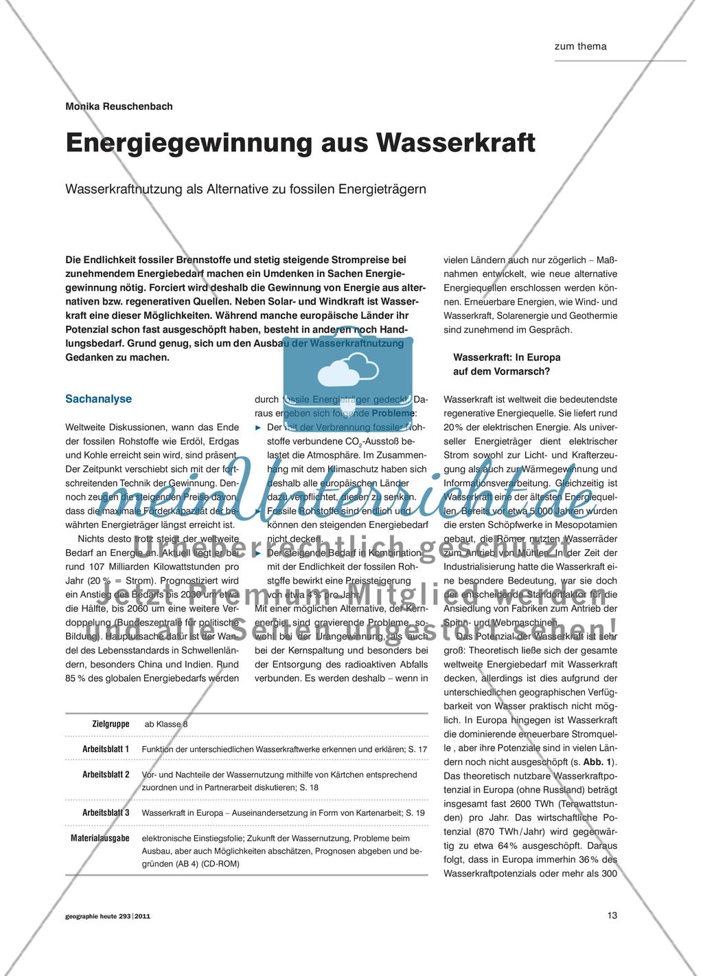 Energiegewinnung aus Wasserkraft - Wasserkraftnutzung als Alternative zu fossilen Energieträgern Preview 1
