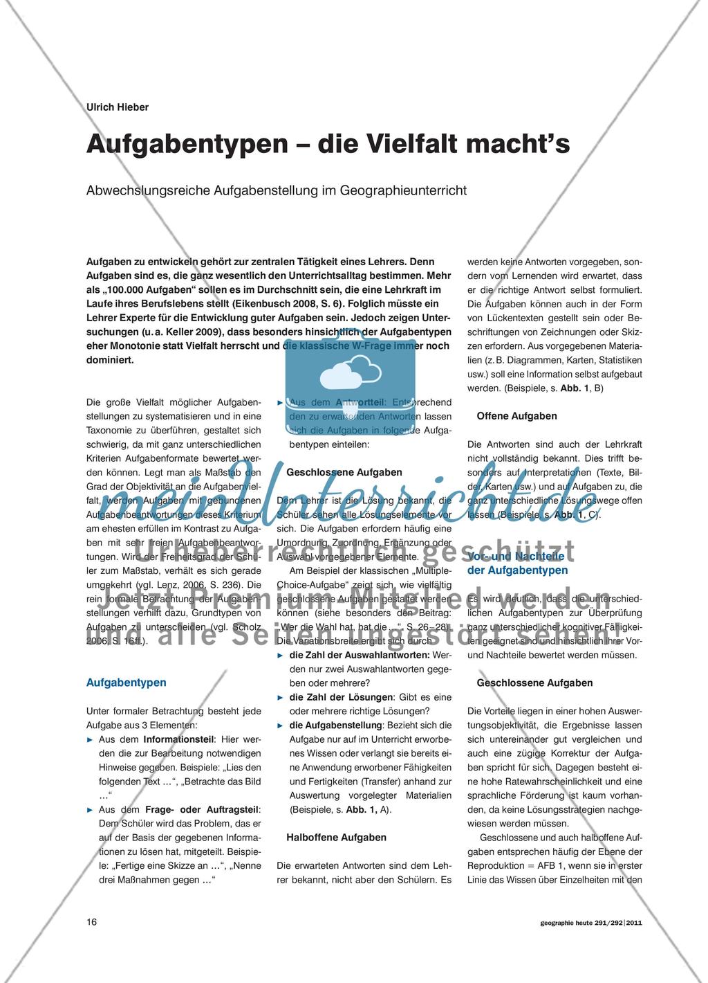 Aufgabentypen – die Vielfalt macht’s - Abwechslungsreiche Aufgabenstellung im Geographieunterricht Preview 1