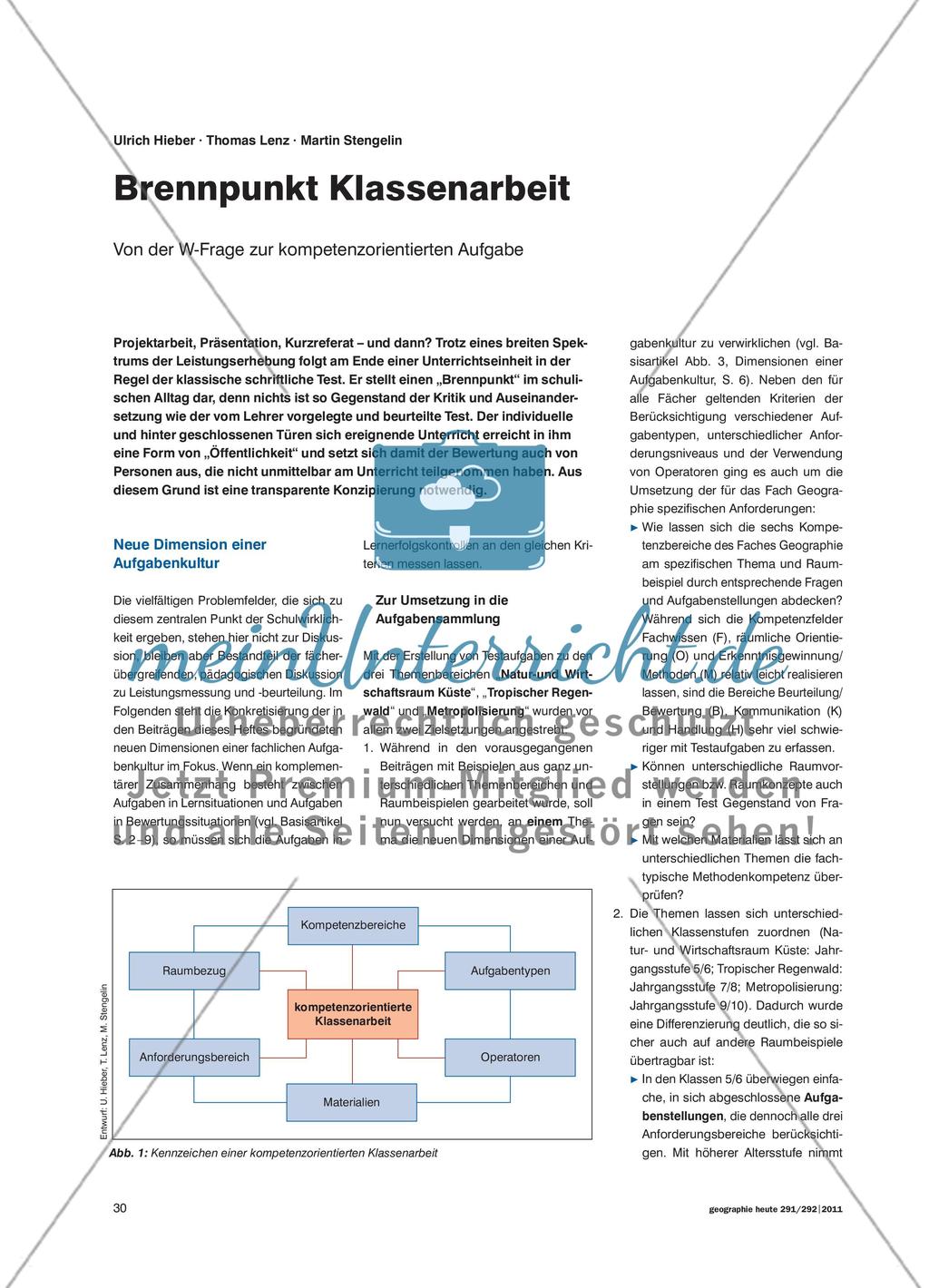 Brennpunkt Klassenarbeit - Von der W-Frage zur kompetenzorientierten Aufgabe Preview 1