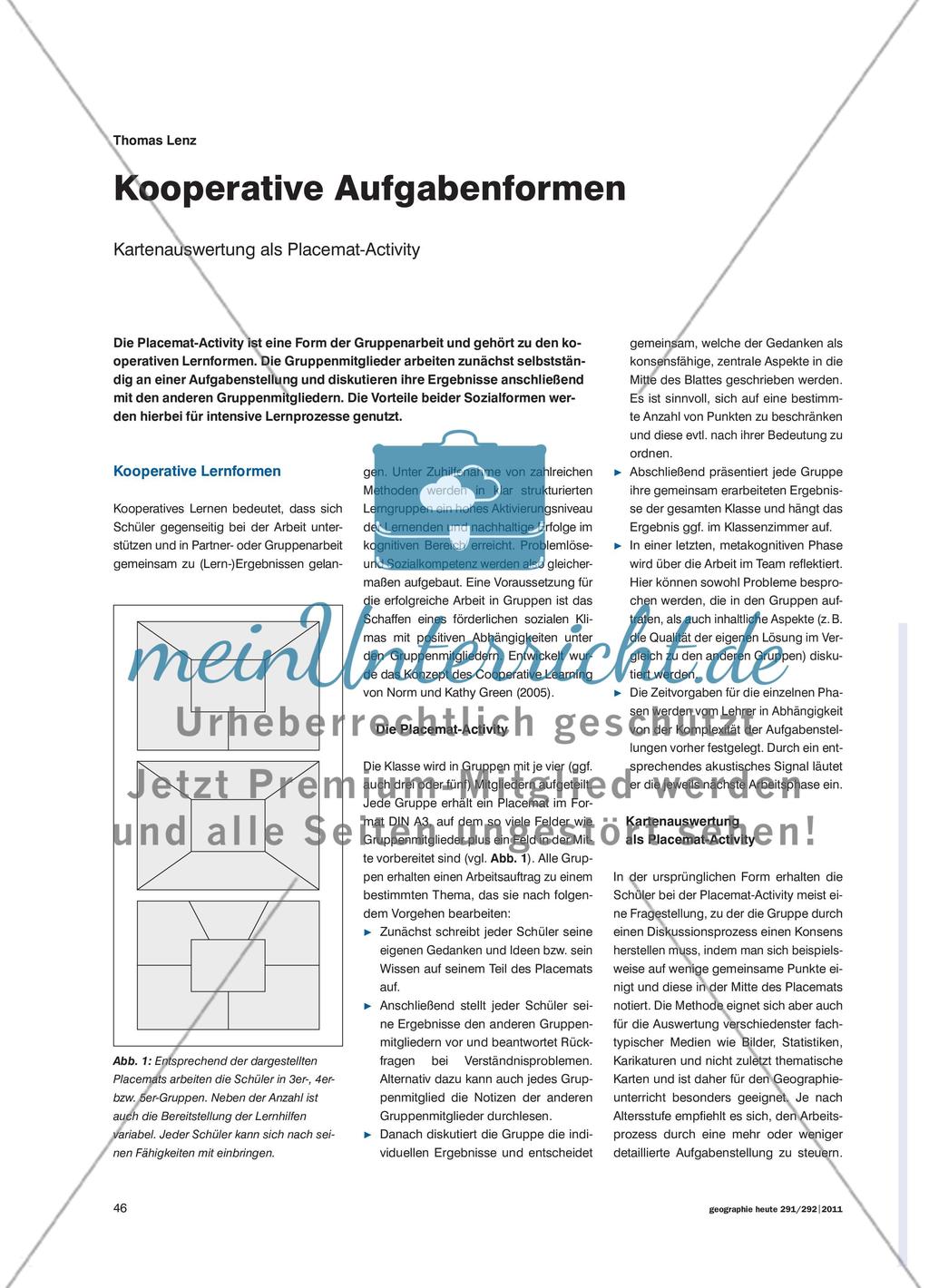 Kooperative Aufgabenformen - Kartenauswertung als Placemat-Activity Preview 1