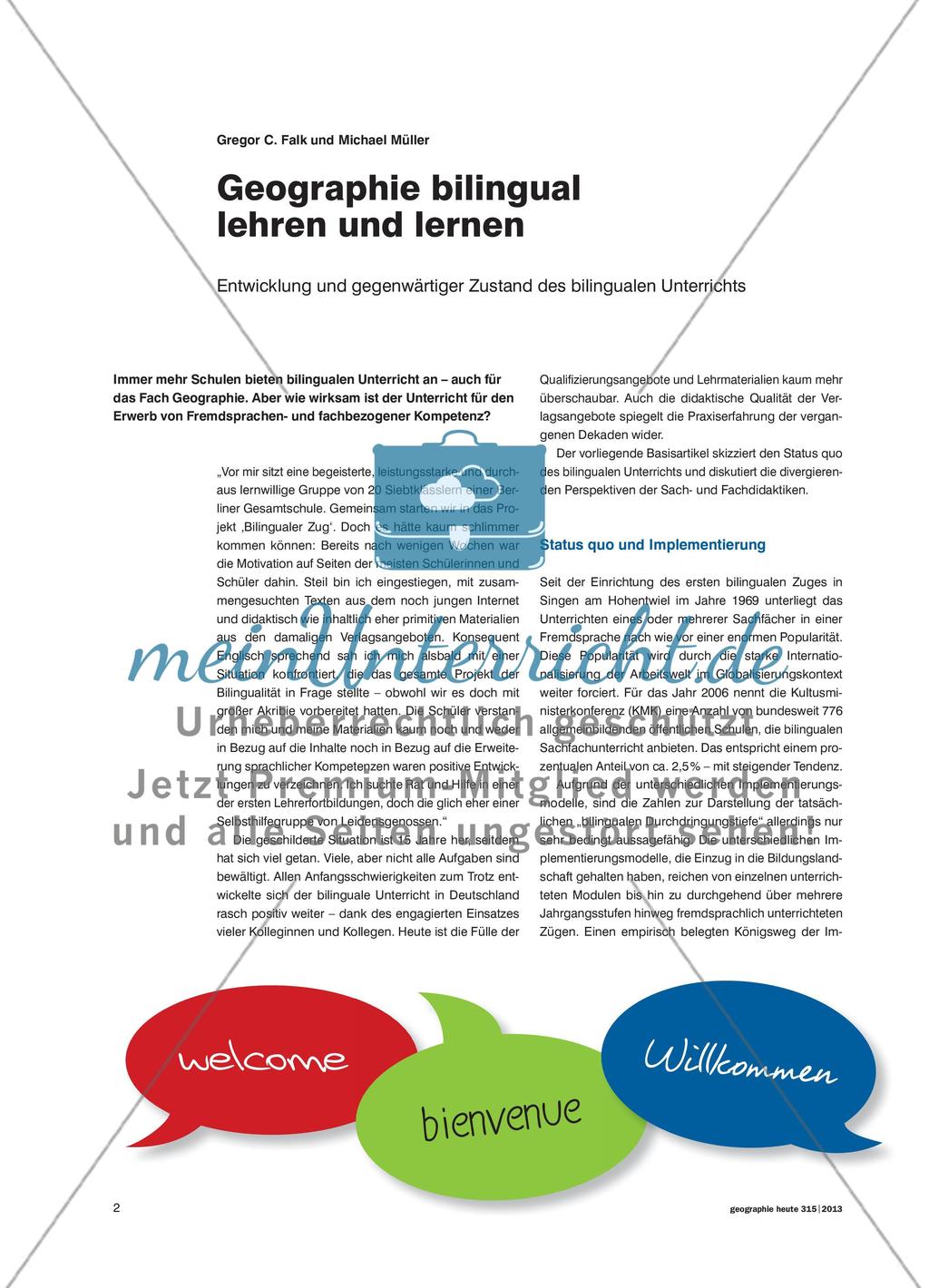 Geographie bilingual lehren und lernen - Entwicklung und gegenwärtiger Zustand des bilingualen Unterrichts Preview 1