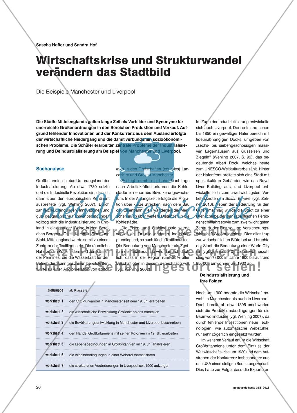 Wirtschaftskrise und Strukturwandel verändern das Stadtbild - Die Beispiele Manchester und Liverpool Preview 1