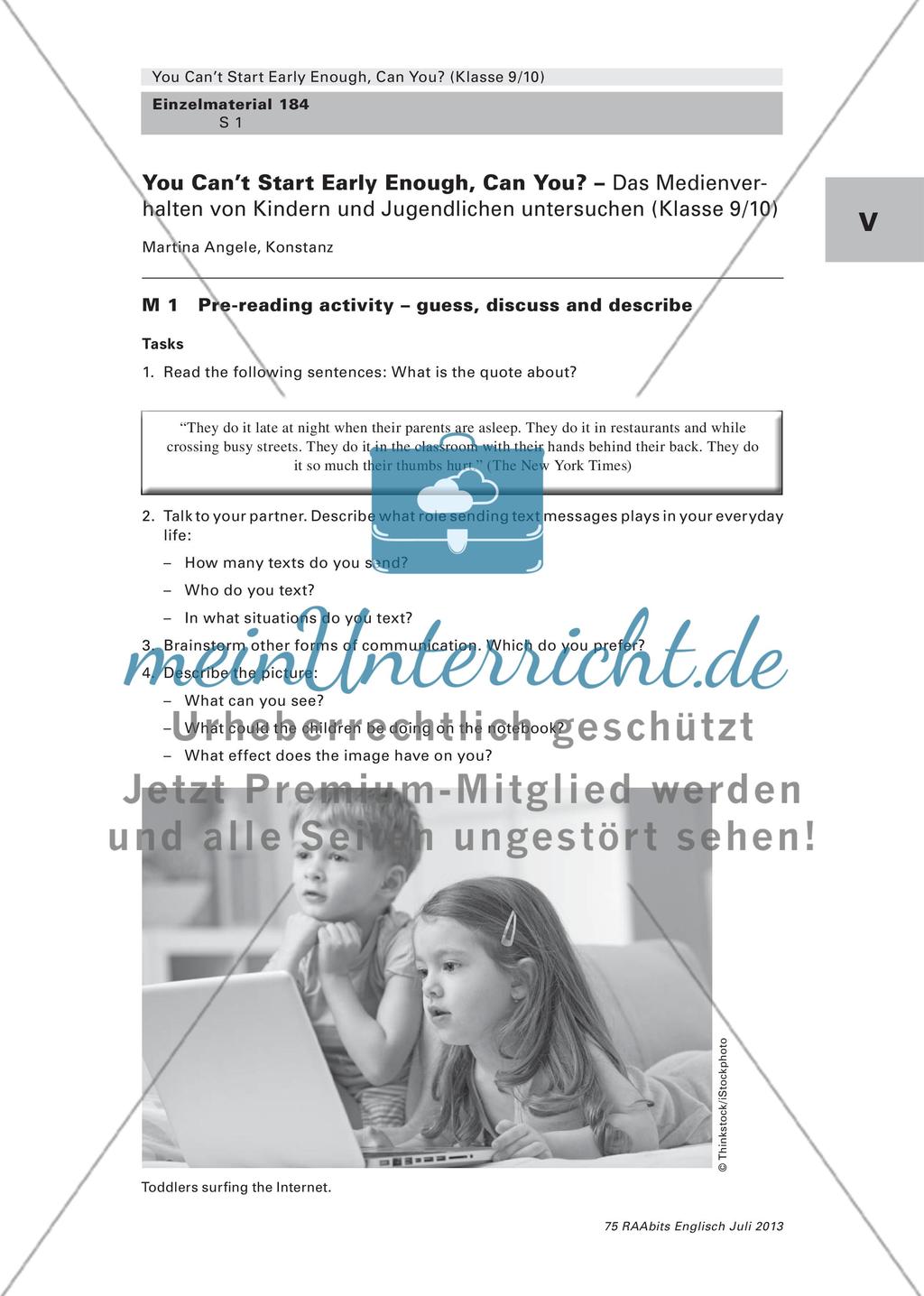 You Can’t Start Early Enough, Can You? – Das Medienverhalten von Kindern und Jugendlichen untersuchen (Klasse 9/10) Preview 1