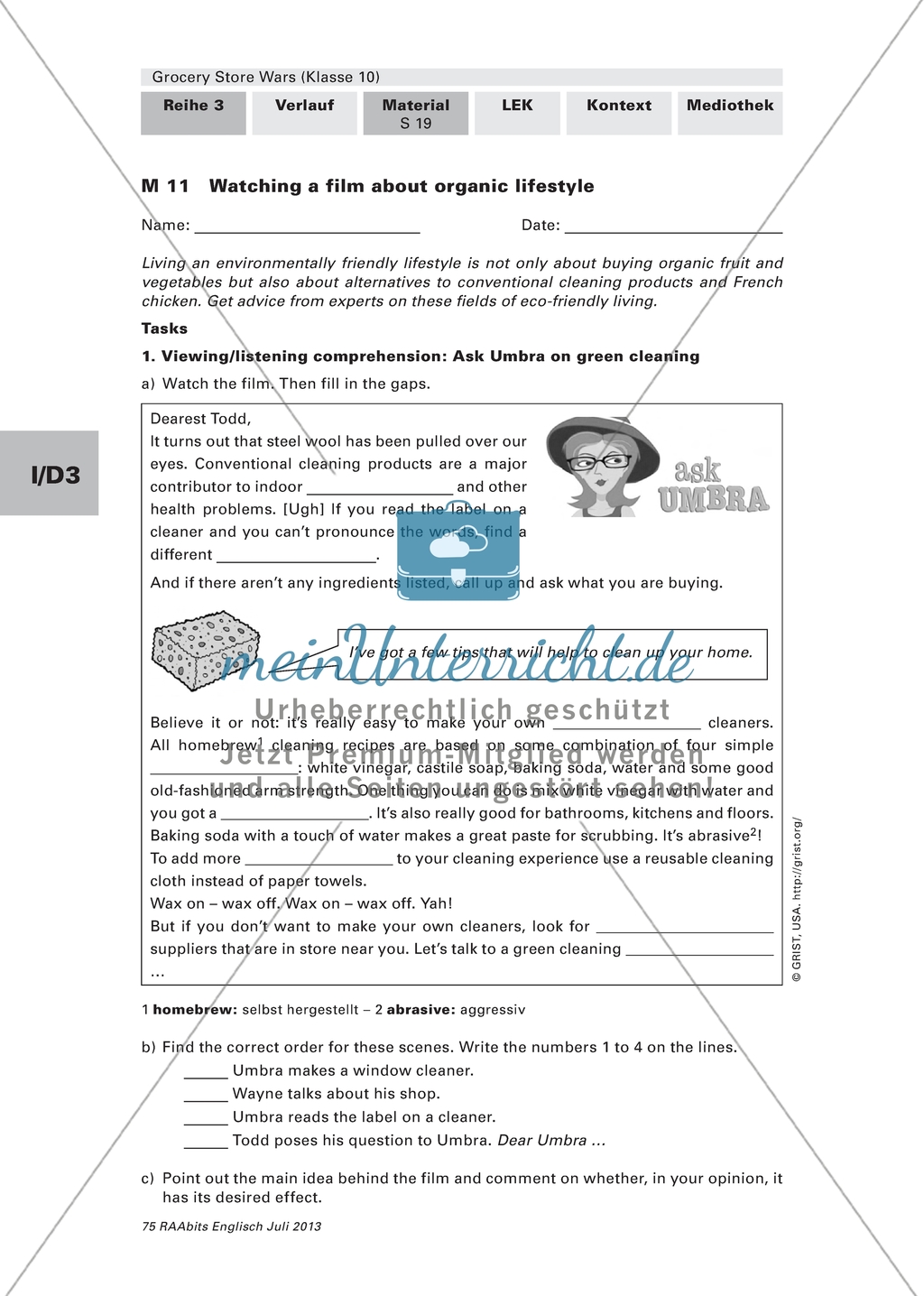 Class Test: Listening and reading comprehension about organic lifestyle Preview 1