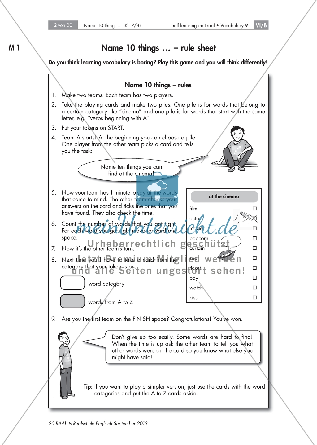 Name 10 things - rule sheet: Anleitung für ein Vokabeltraining Preview 1