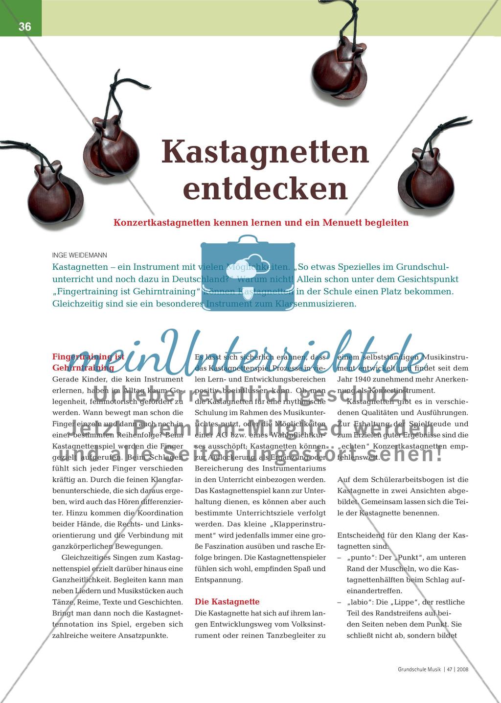 Kastagnetten entdecken - Konzertkastagnetten kennen lernen und ein Menuett begleiten Preview 1