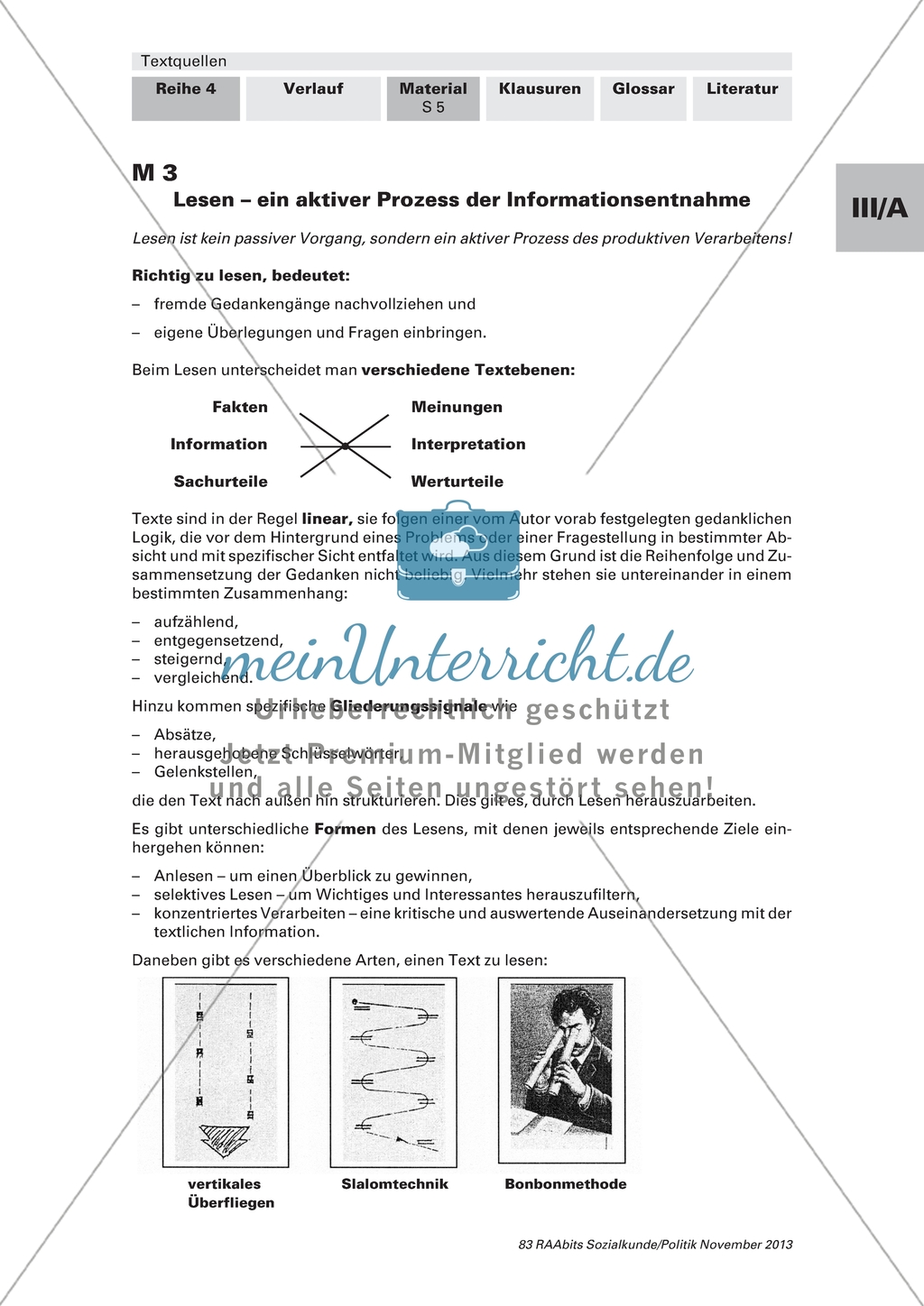 Textquellen - Sachtext über das richtige Lesen Preview 1