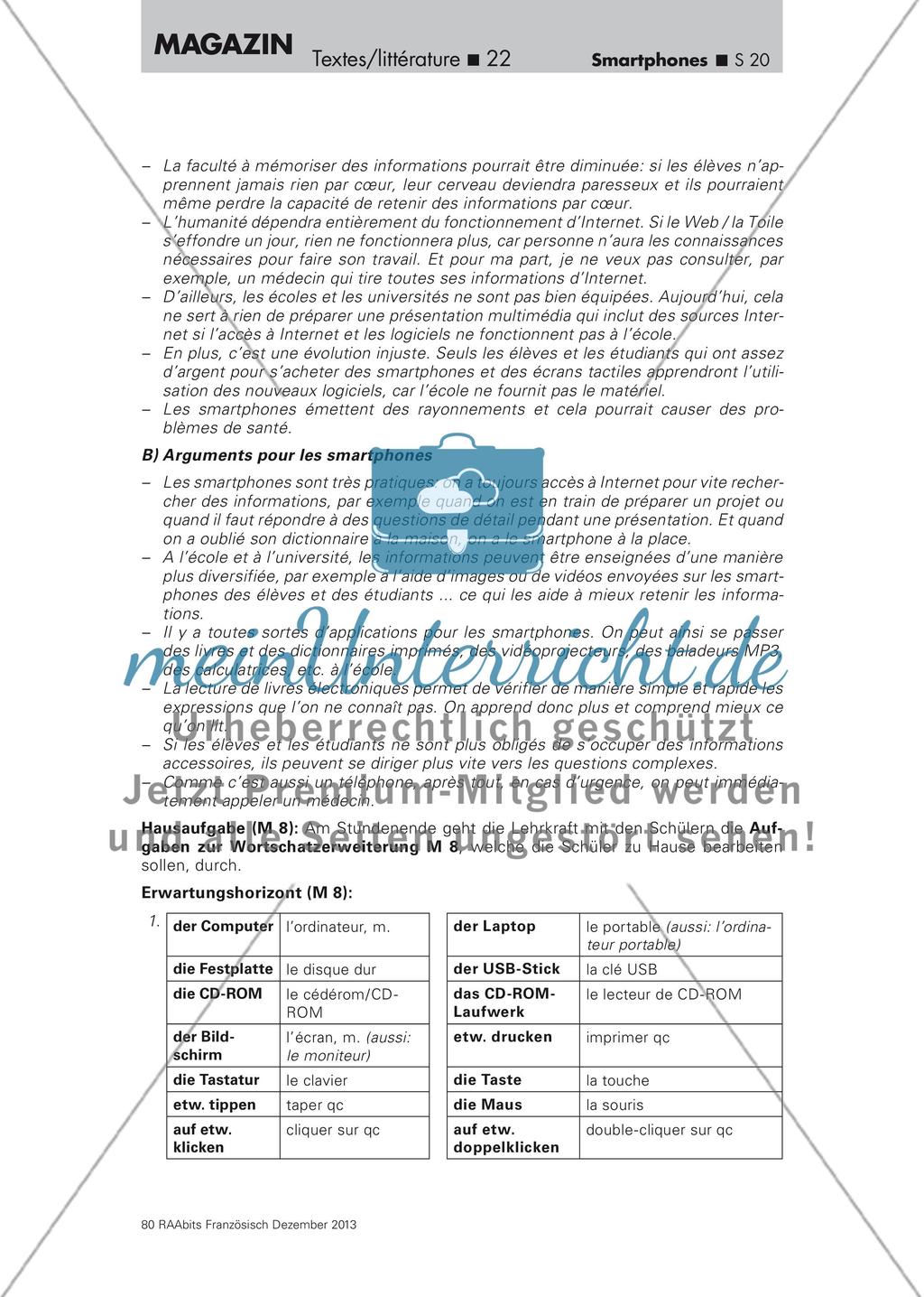 La mémoire humaine influencée par les smartphones? - Training des Leseverstehens anhand eines Internetartikels (Oberstufe) Preview 20