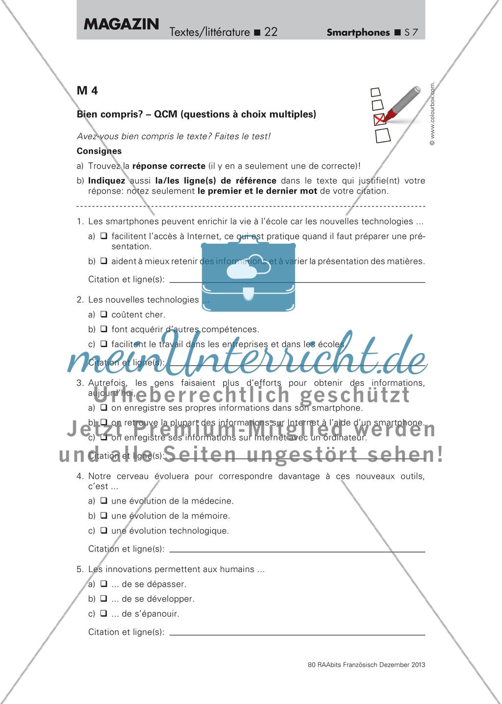 La mémoire humaine influencée par les smartphones? - Training des Leseverstehens anhand eines Internetartikels (Oberstufe) Preview 7