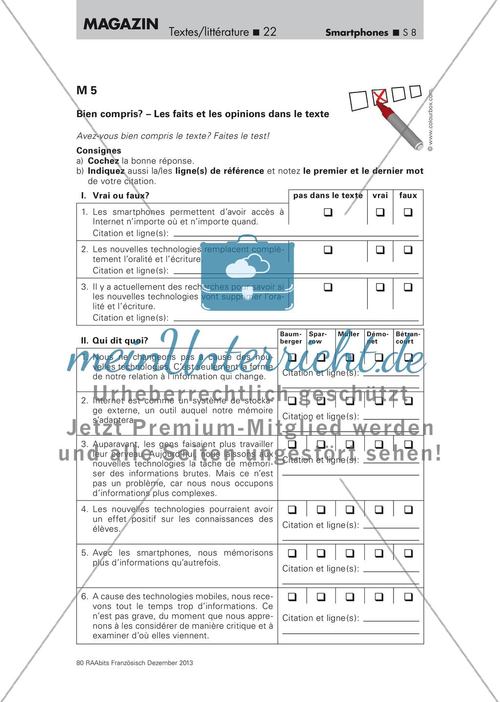 La mémoire humaine influencée par les smartphones? - Training des Leseverstehens anhand eines Internetartikels (Oberstufe) Preview 8