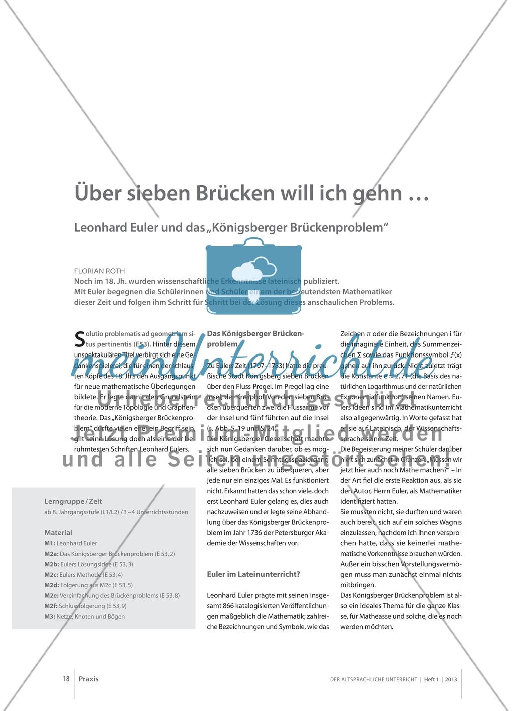 Über sieben Brücken will ich gehn … - Leonhard Euler und das „Königsberger Brückenproblem“ Preview 1