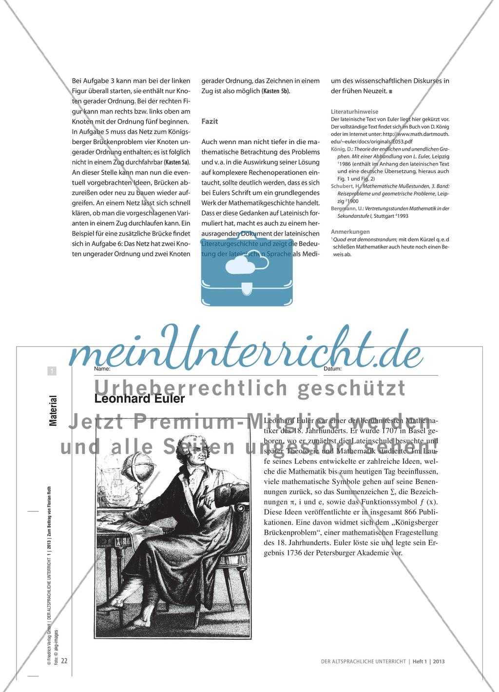 Über sieben Brücken will ich gehn … - Leonhard Euler und das „Königsberger Brückenproblem“ Preview 5