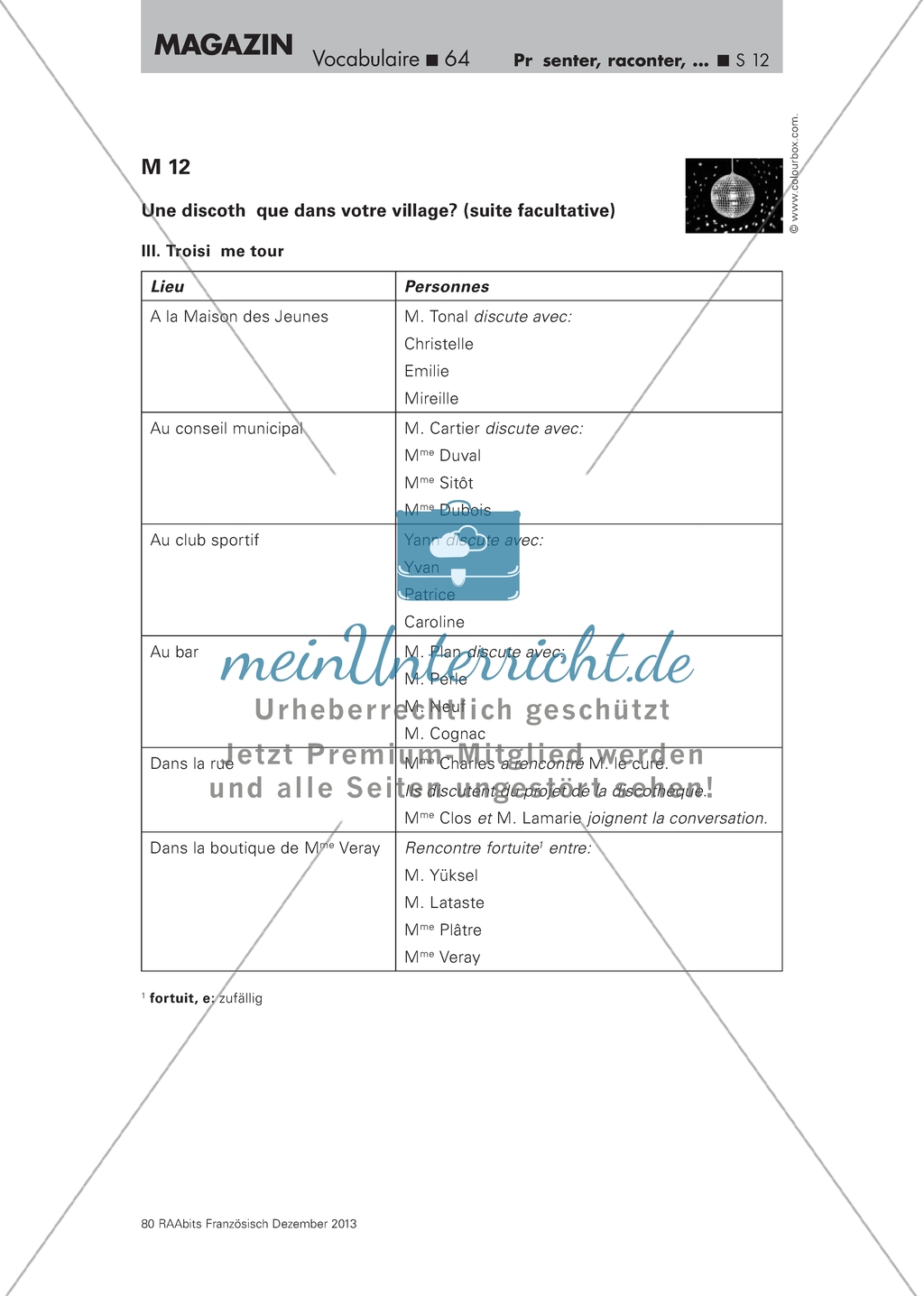 La discothèque - Arbeitsblatt mit Personen- und Ortsliste zur Durchführung eines Rollenspiels mit mehreren Personen Preview 1