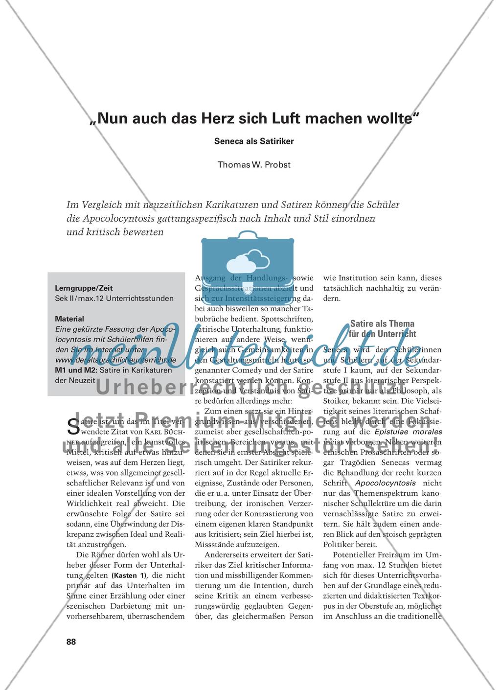 „Nun auch das Herz sich Luft machen wollte“ - Seneca als Satiriker Preview 1