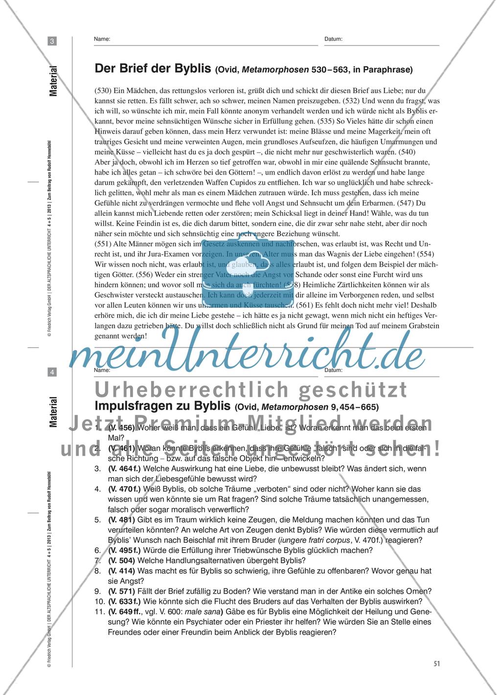 testis abest somno, nec abest imitata voluptas - Byblis als Beispiel psychologischer Darstellung bei Ovid Preview 14
