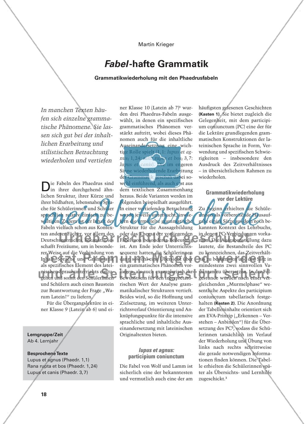 Fabel -hafte Grammatik - Grammatikwiederholung mit den Phaedrusfabeln Preview 1