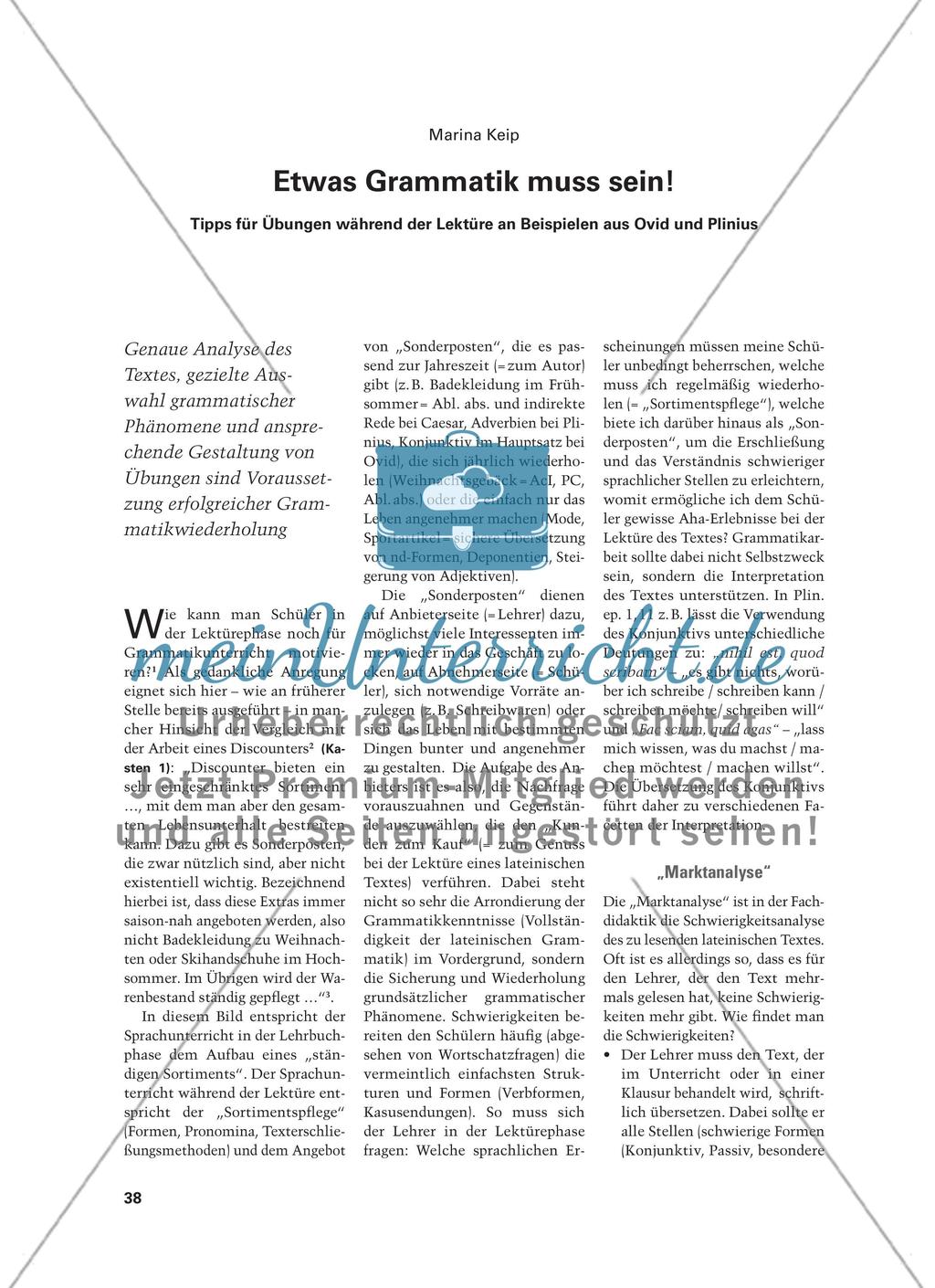Etwas Grammatik muss sein! - Tipps für Übungen während der Lektüre an Beispielen aus Ovid und Plinius Preview 1