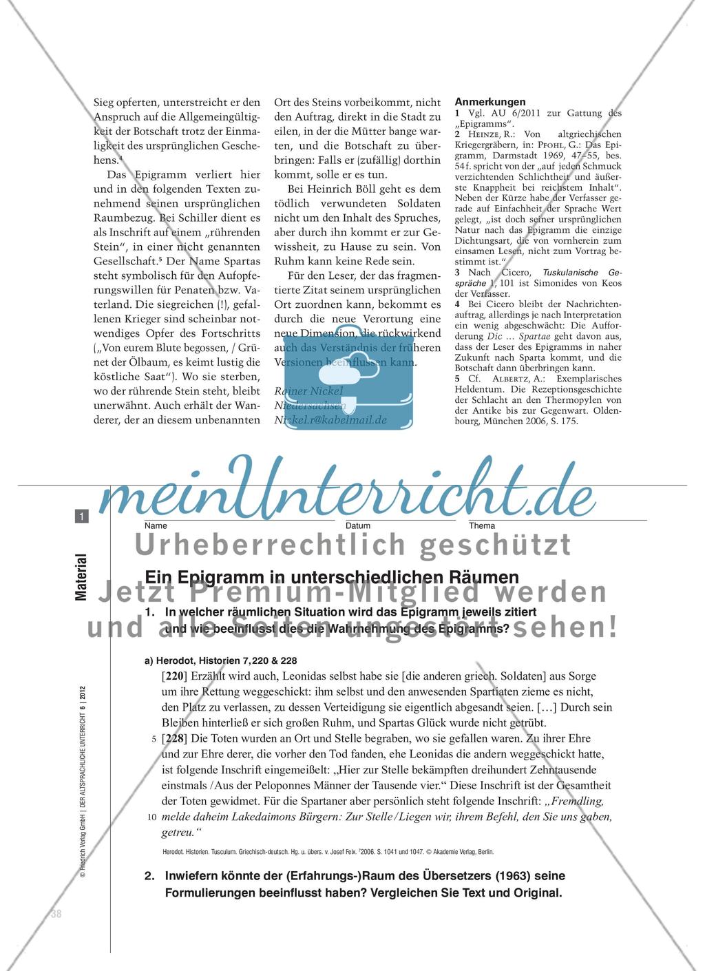 Von den Thermopylen in den Zeichensaal - Ein Epigramm in unterschiedlichen Räumen Preview 4