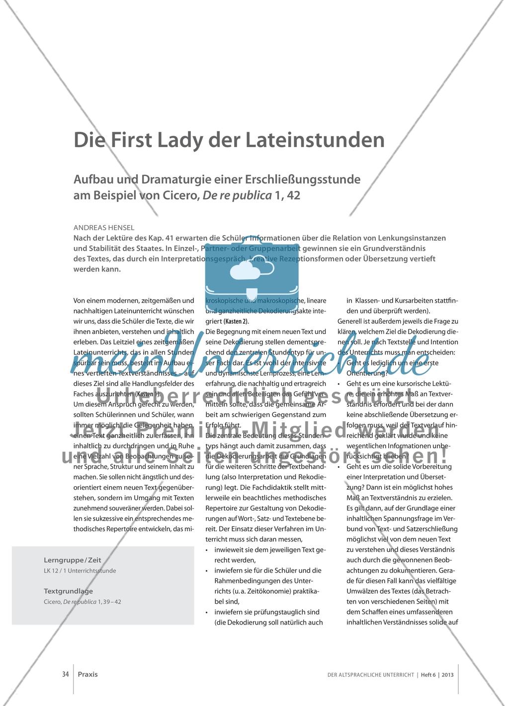 Die First Lady der Lateinstunden - Aufbau und Dramaturgie einer Erschließungsstunde am Beispiel von Cicero, De re publica 1, 42 Preview 1
