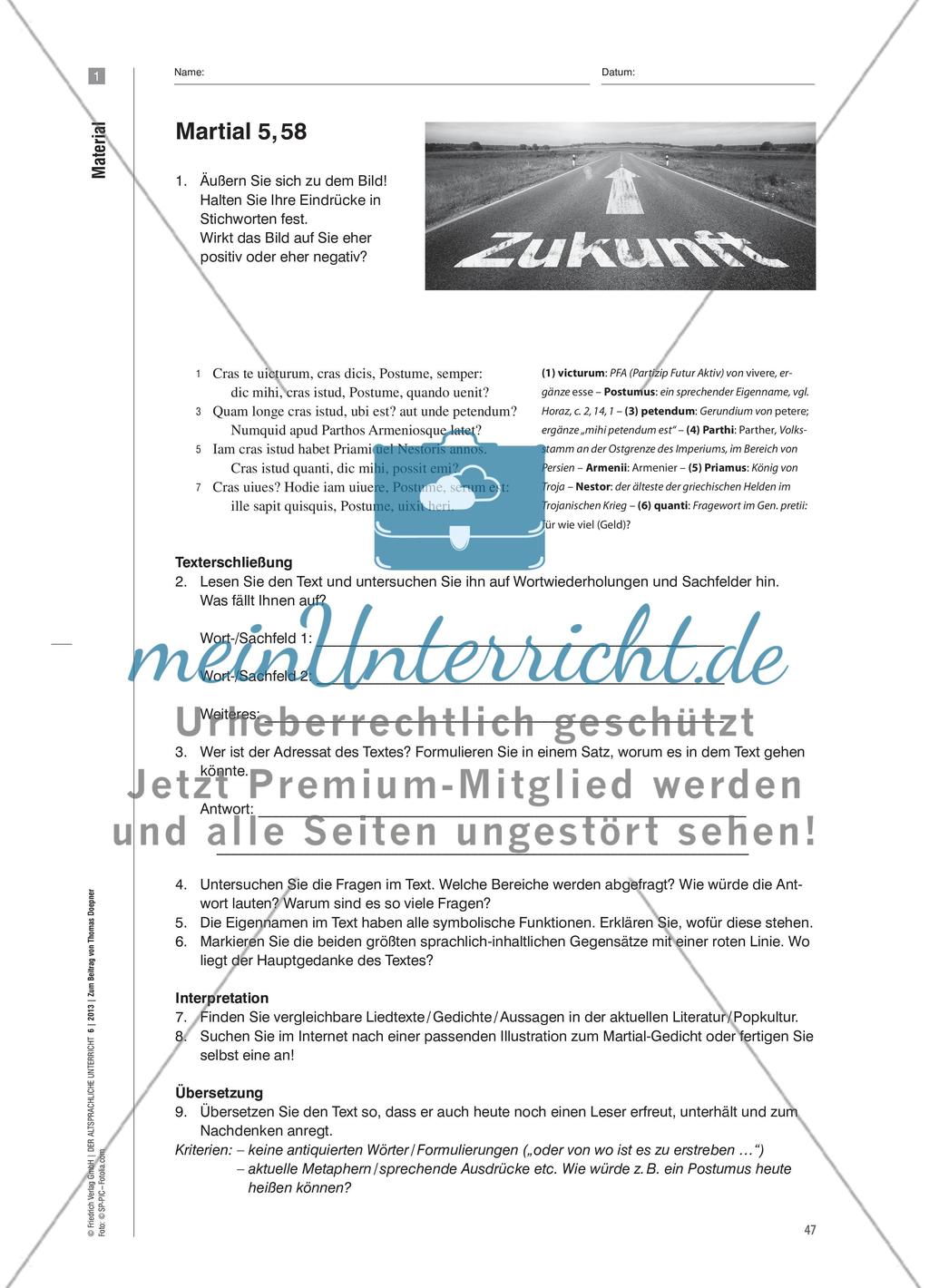 Erschließung und Interpretation poetischer Texte - Vorschläge zur Martial-, Catull- und Horazlektüre Preview 6