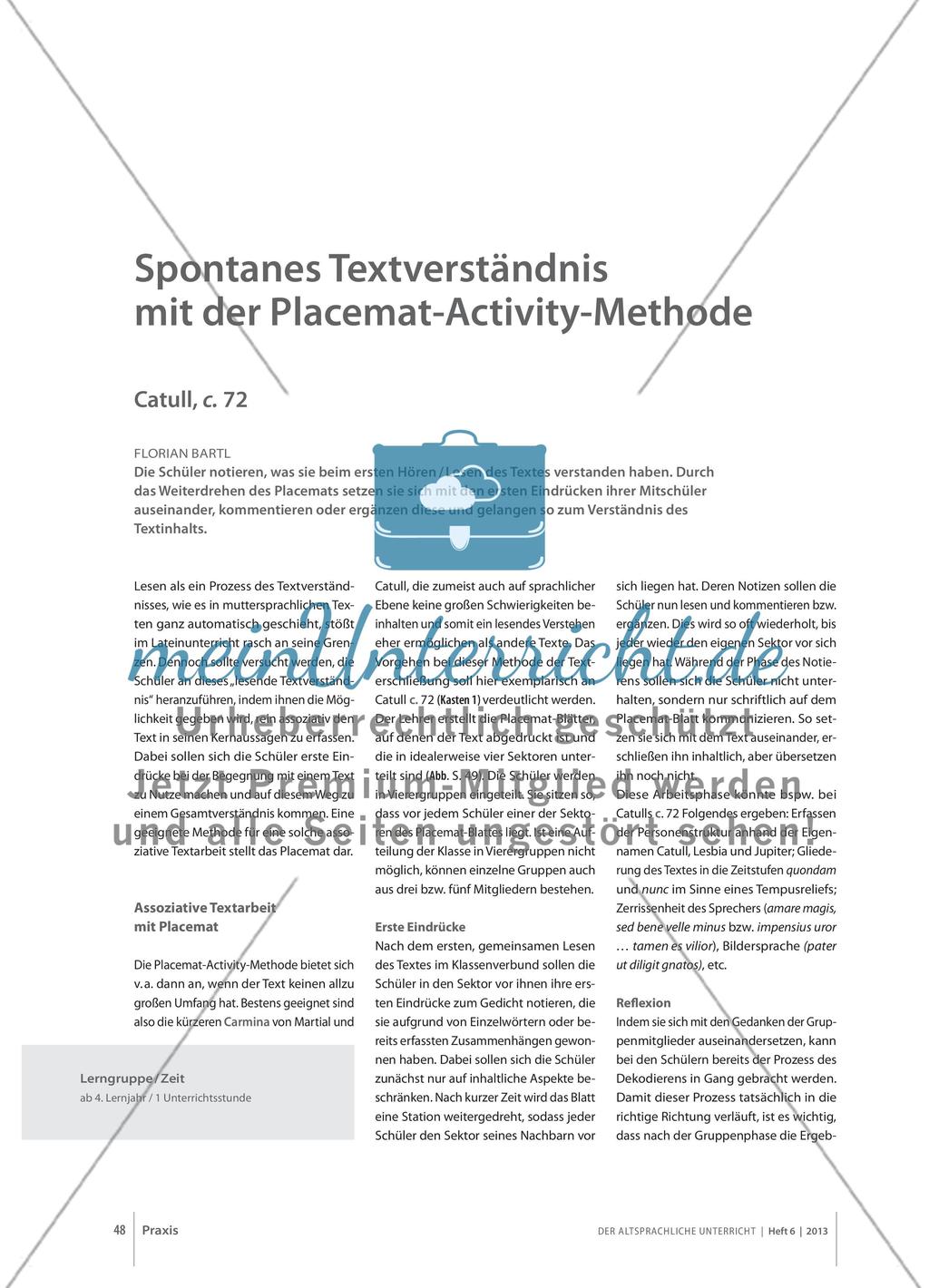 Spontanes Textverständnis mit der Placemat-Activity-Methode - Catull, c. 72 Preview 1