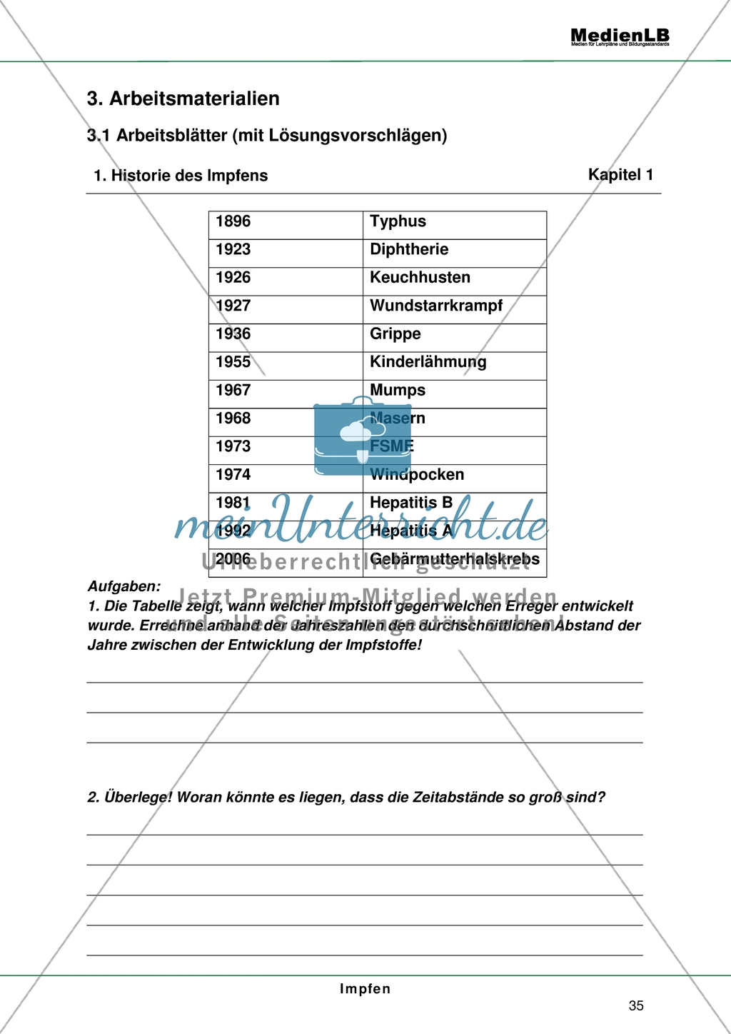 Historie des Impfens - Analyse einer Tabelle Preview 1