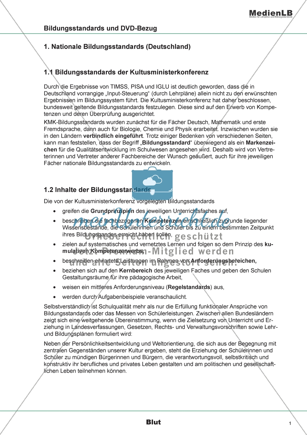 Bildungsstandards - Inhalte, Ziele, Kompetenzen und Anforderungsbereiche. Preview 1