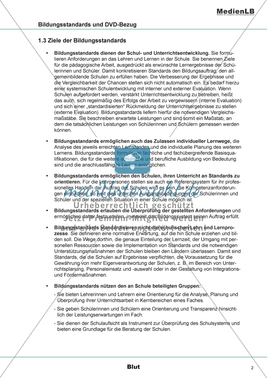 Bildungsstandards - Inhalte, Ziele, Kompetenzen und Anforderungsbereiche. Preview 2