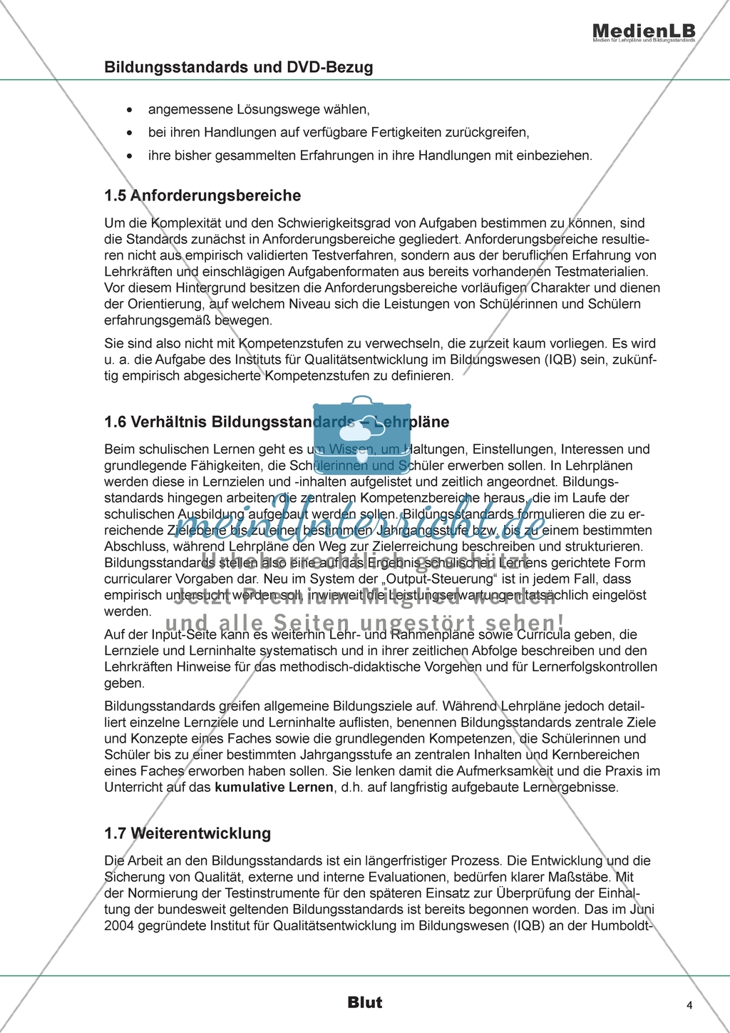 Bildungsstandards - Inhalte, Ziele, Kompetenzen und Anforderungsbereiche. Preview 4