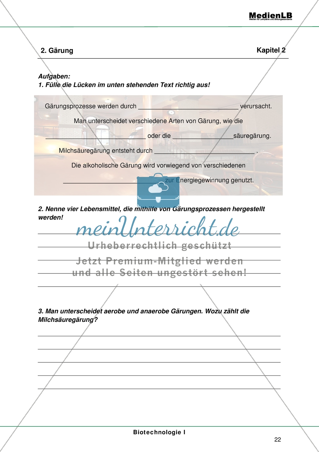 Gärung - Lückentext + Wissenskarte Preview 1