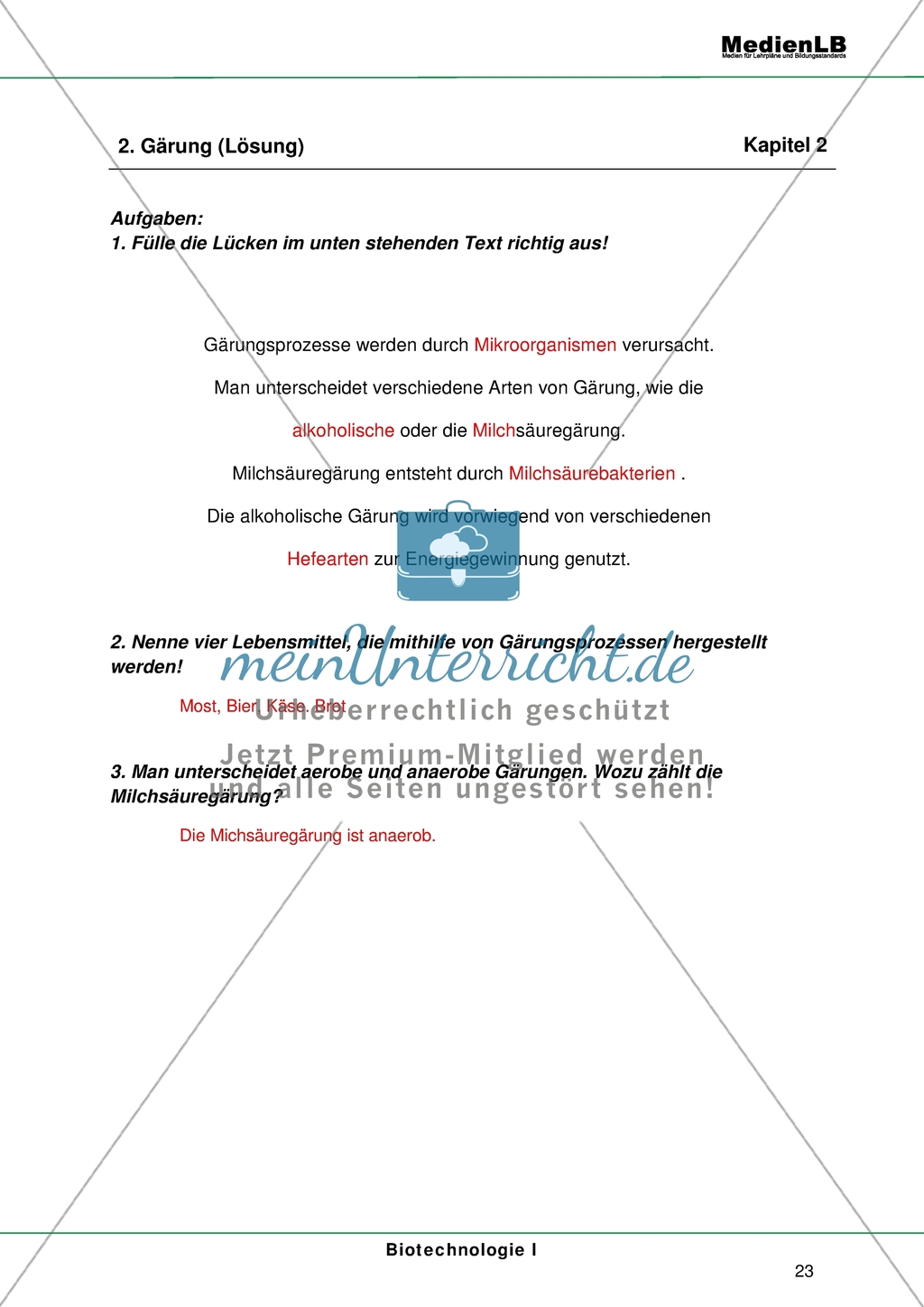 Gärung - Lückentext + Wissenskarte Preview 2