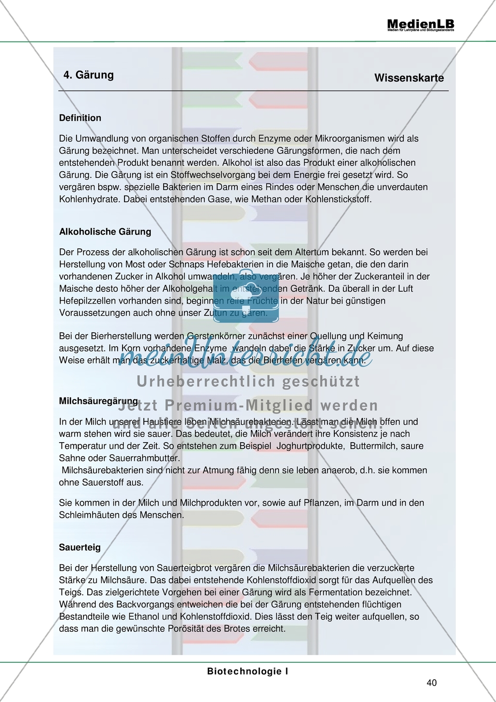 Gärung - Lückentext + Wissenskarte Preview 3