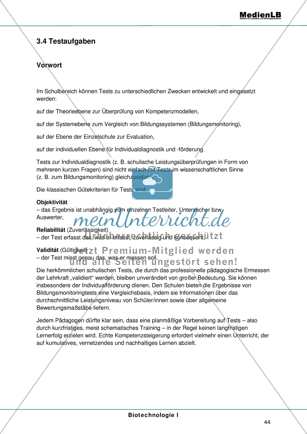 Biotechnologie - Testaufgaben mit Erläuterung Preview 1