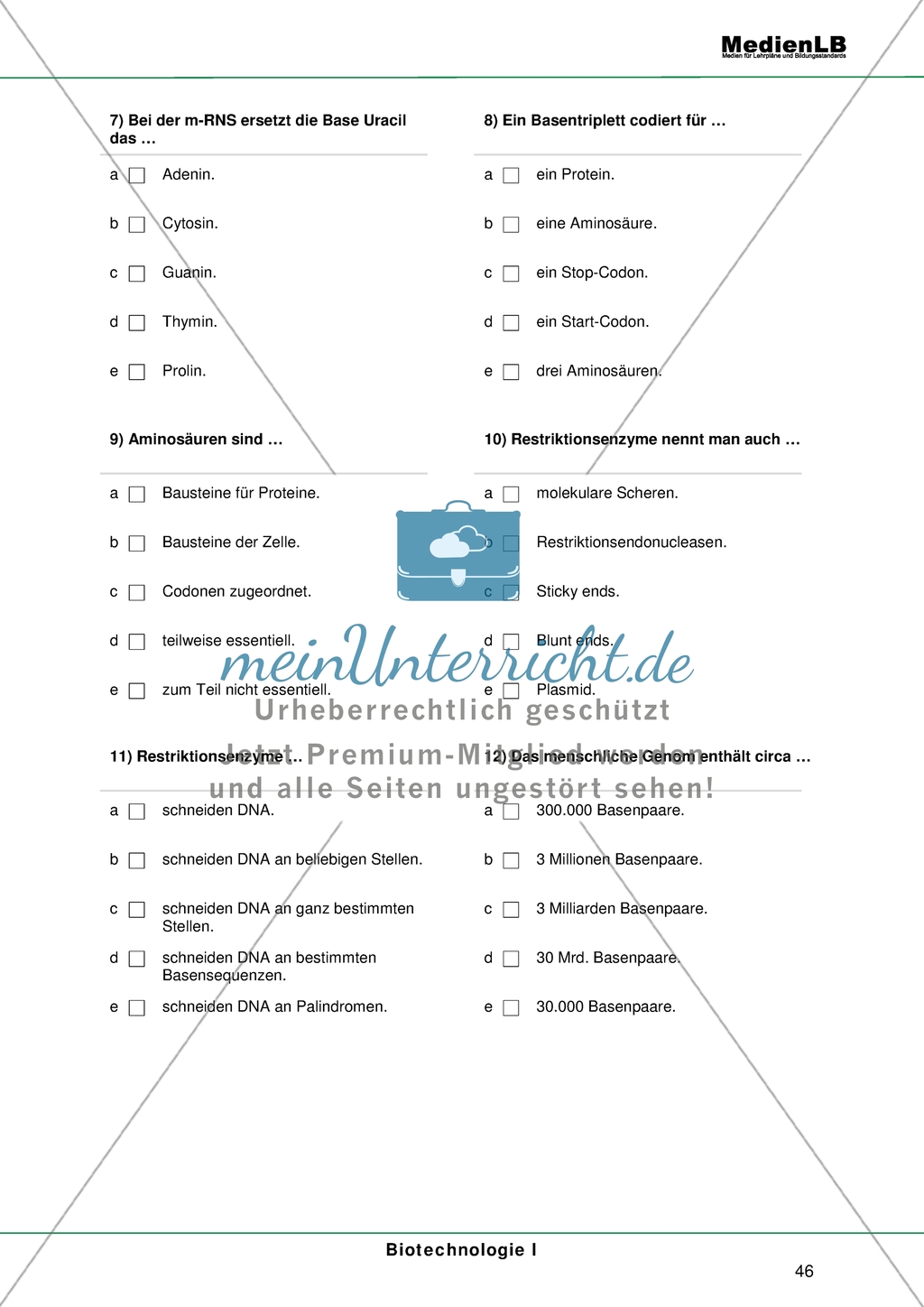 Biotechnologie - Testaufgaben mit Erläuterung Preview 3