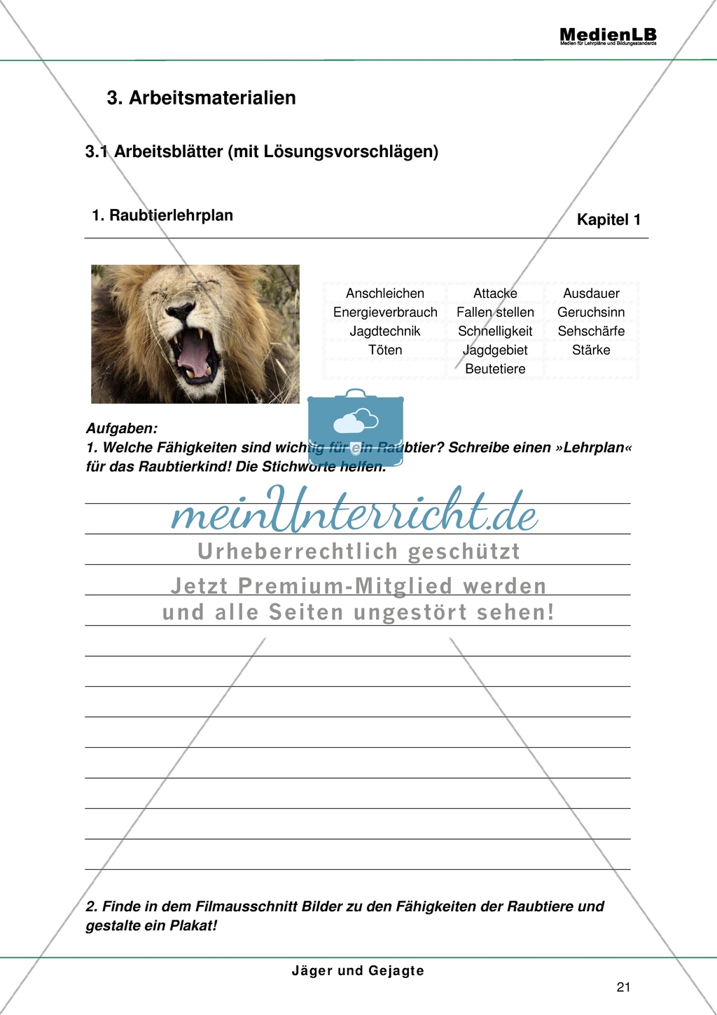 Raubtierlehrplan - Fähigkeiten von Raubtieren identifizieren Preview 1