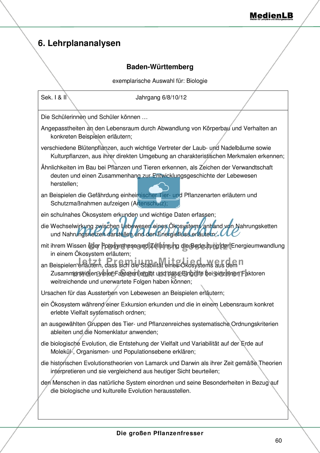Das Thema Megaherbivoren in der Lehrplananalyse: Baden-Württemberg Preview 1