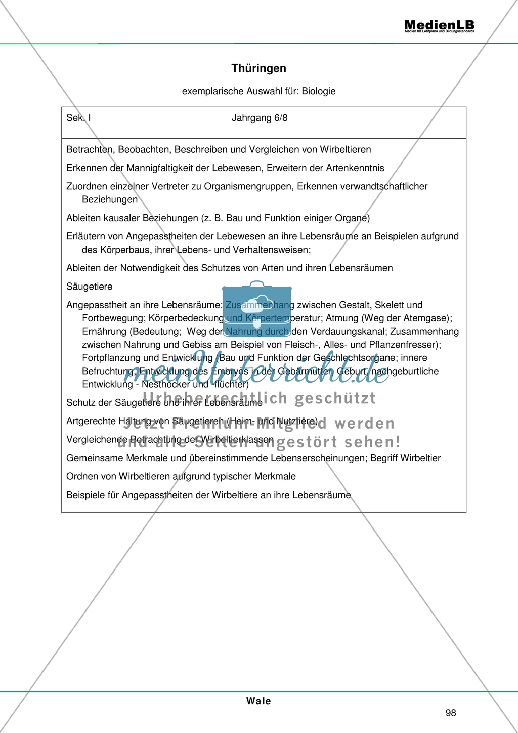 Das Thema Wale in der Lehrplananalyse: Thüringen Preview 1