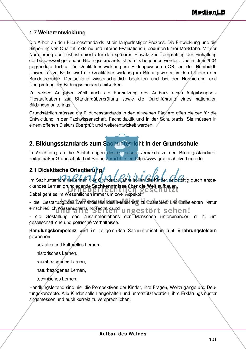 Aufbau des Waldes: Gliederung in Stockwerke - Das Thema in den Bildungsstandards Sachunterricht Preview 1