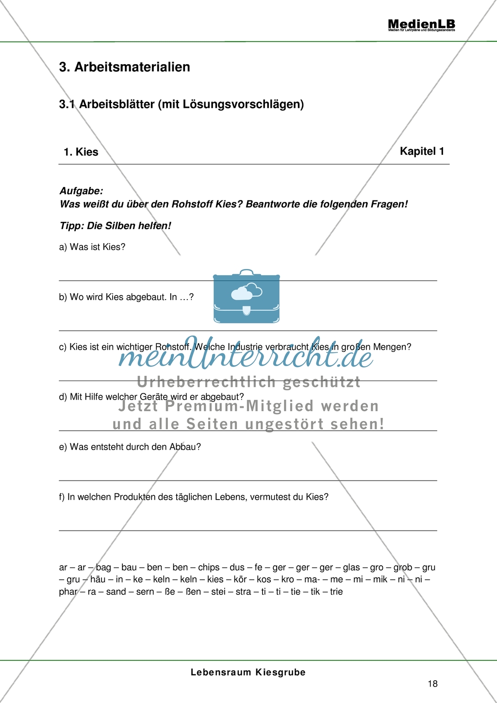 Lebensraum Kiesgrube - Fragen zum Rohstoff Kies beantworten Preview 1
