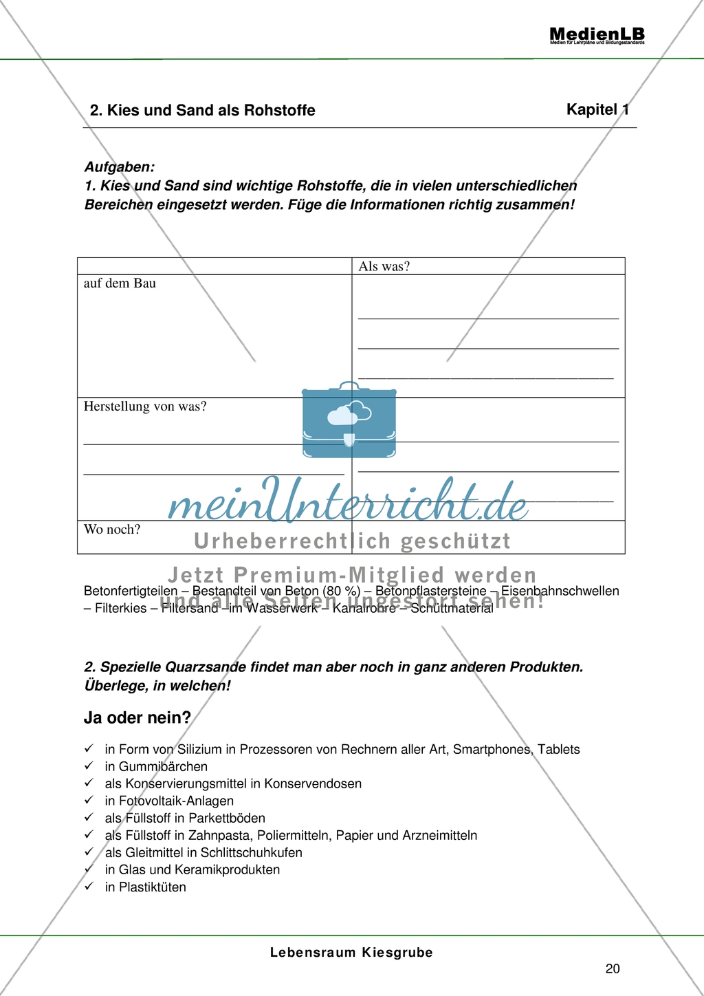 Lebensraum Kiesgrube - Informationen zu den Rohstoffen Kies und Sand zusammentragen Preview 1