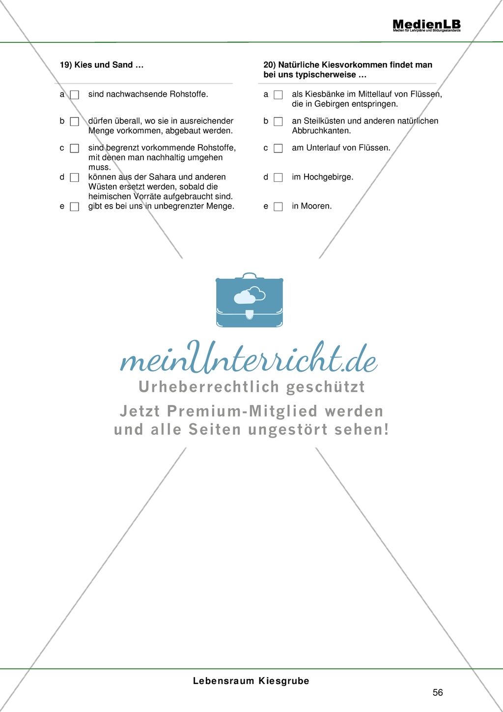 Lebensraum Kiesgrube - Testaufgaben im Multiple-Choice-Format Preview 5