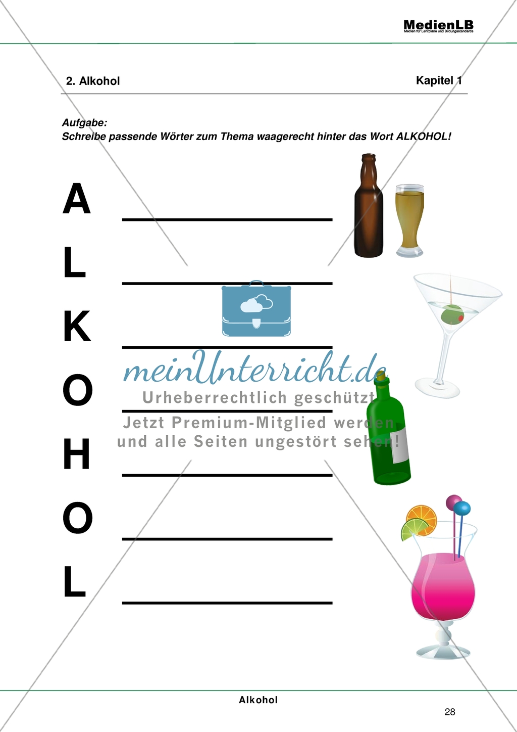 Alkohol - Risiken der Alltagsdroge: Ein Akrostichon zu