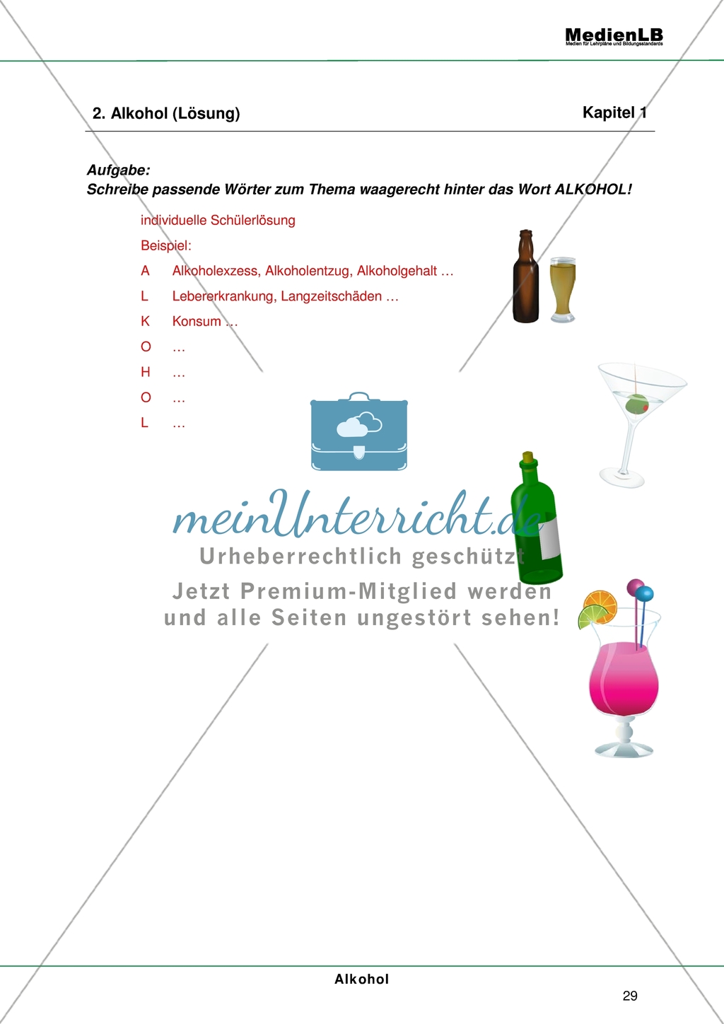 Alkohol - Risiken der Alltagsdroge: Ein Akrostichon zu