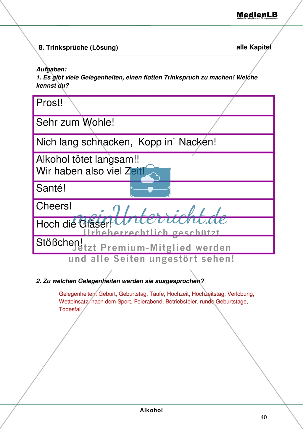 Alkohol - Risiken der Alltagsdroge: Trinksprüche und passende Gelegenheiten aufschreiben Preview 2