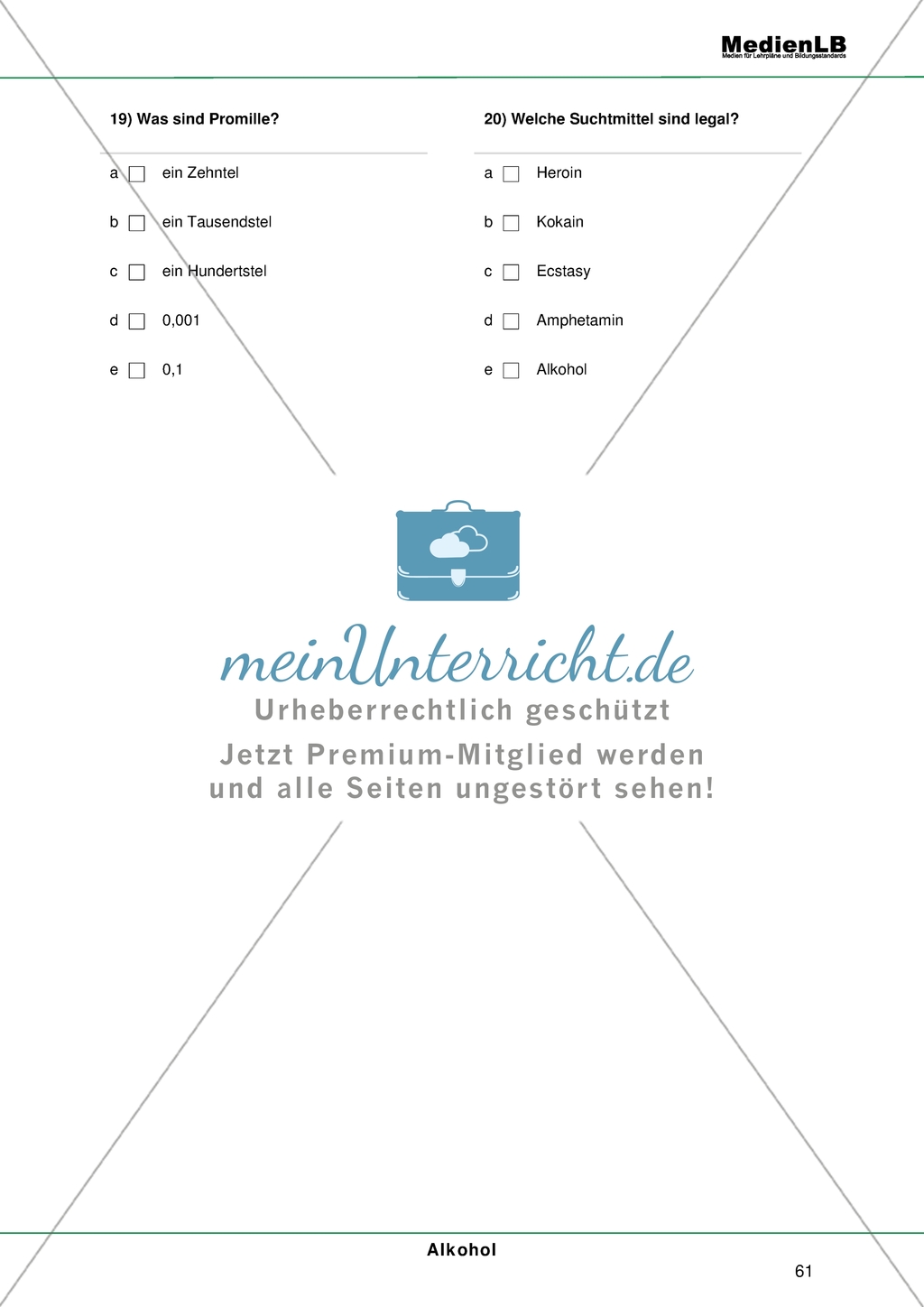Alkohol - Risiken der Alltagsdroge: Testaufgaben im Multiple-Choice-Format Preview 5