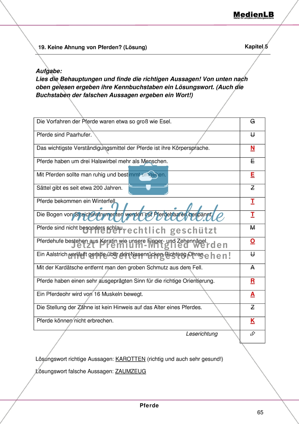 Pferde: Geburt, Pflege, artgerechte Haltung - Aussagen zu Pferden als richtig bzw. falsch bewerten Preview 2