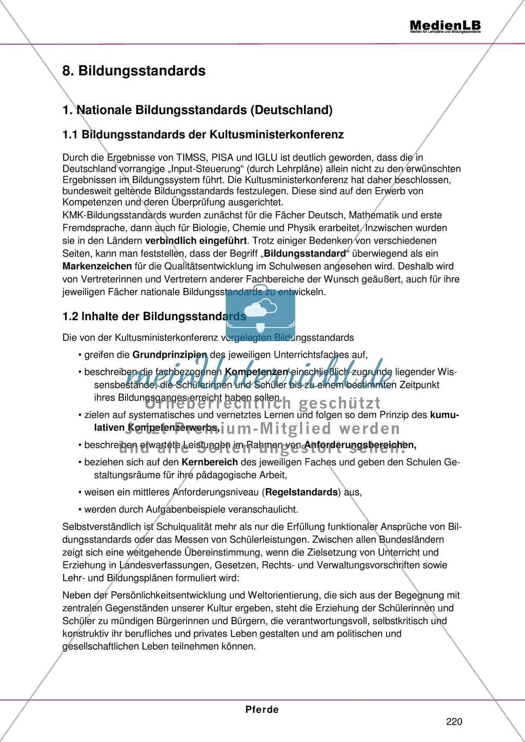 Pferde: Geburt, Pflege, artgerechte Haltung - Das Thema in den deutschen nationalen Bildungsstandards Preview 1