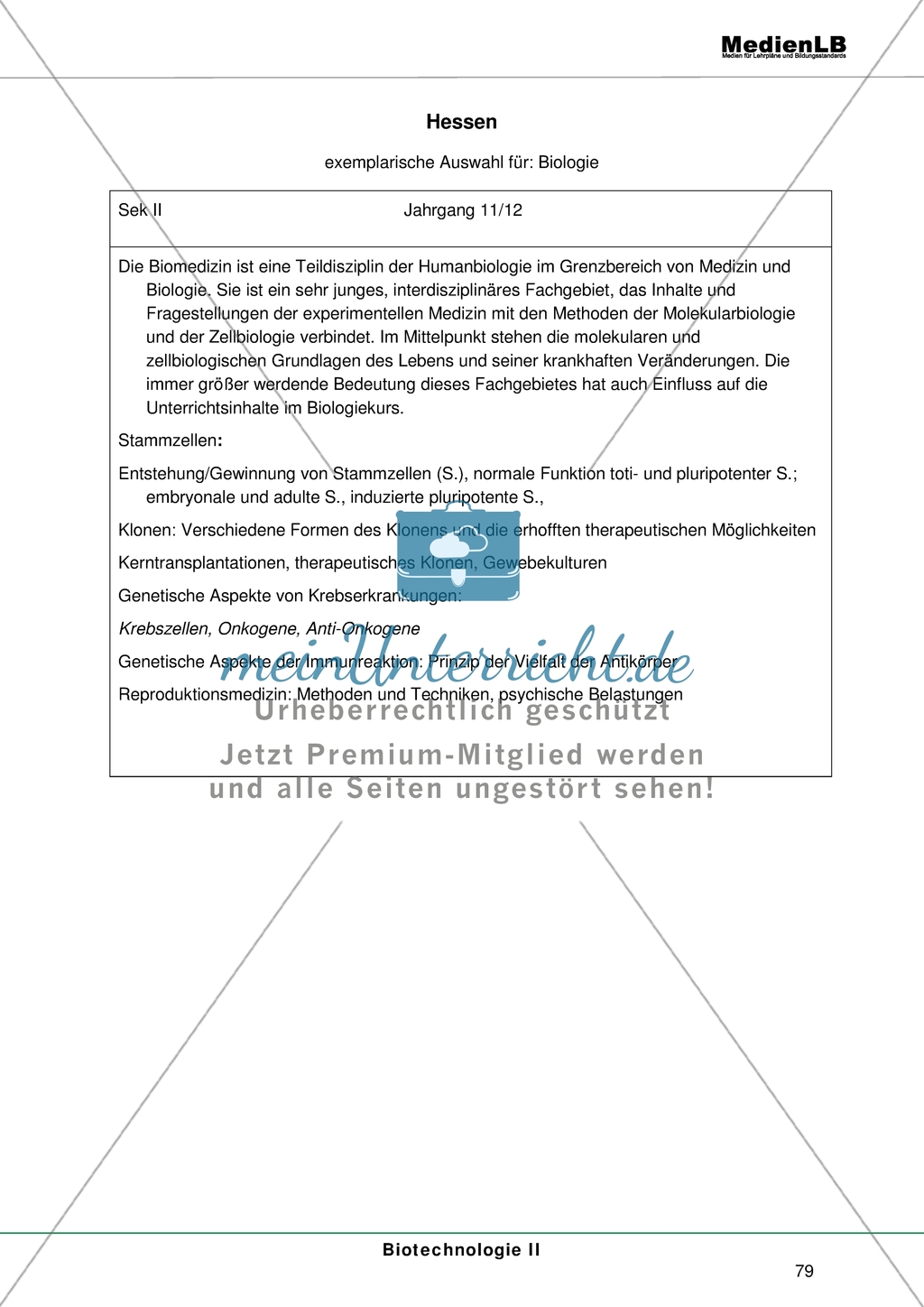 Das Thema Biotechnologie im Lehrplan von Hessen Preview 1